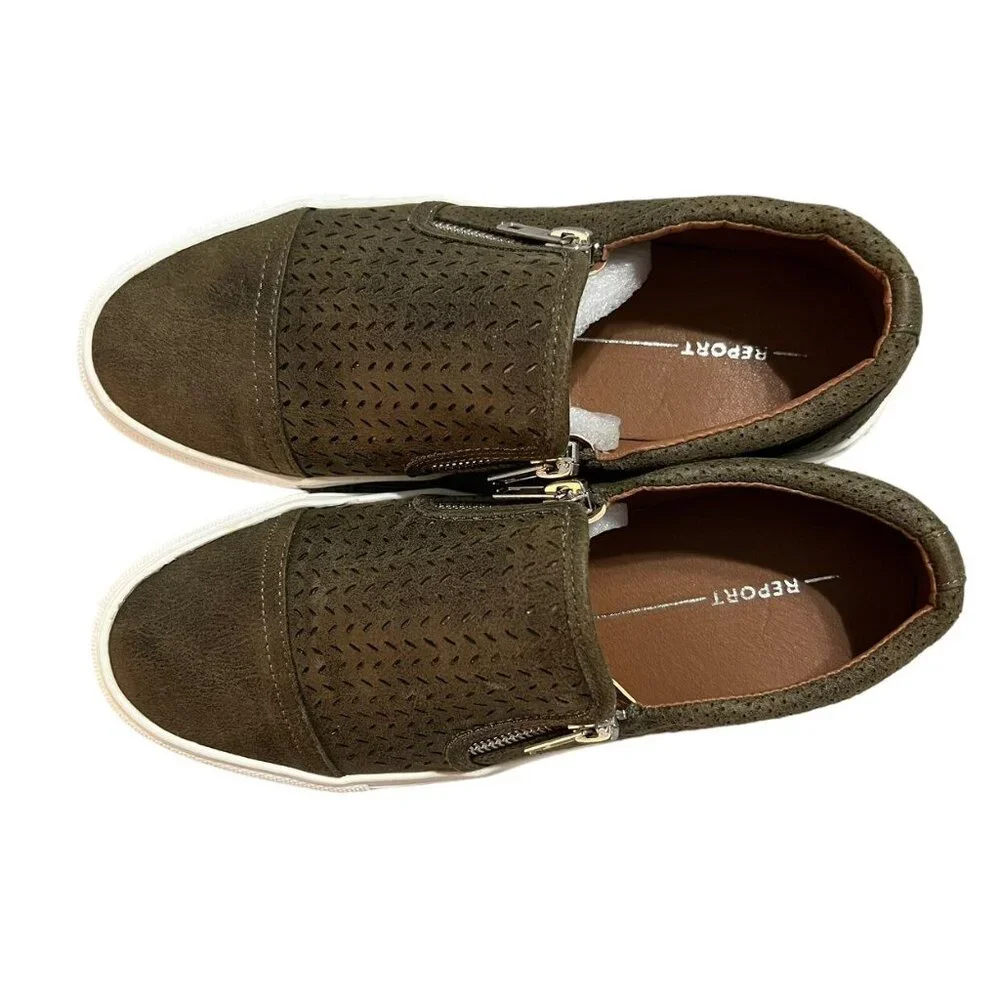 NEW Report Sz 7 Women's Brown Leather Slip On Sneakers